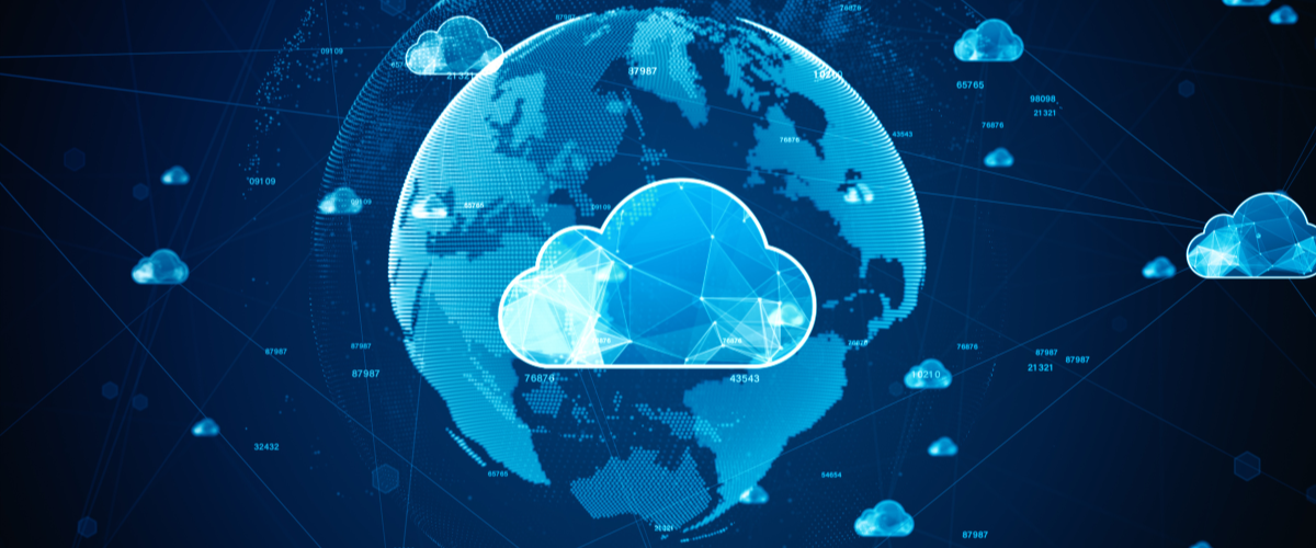 You can see the planet earth in blue surrounded by clouds.